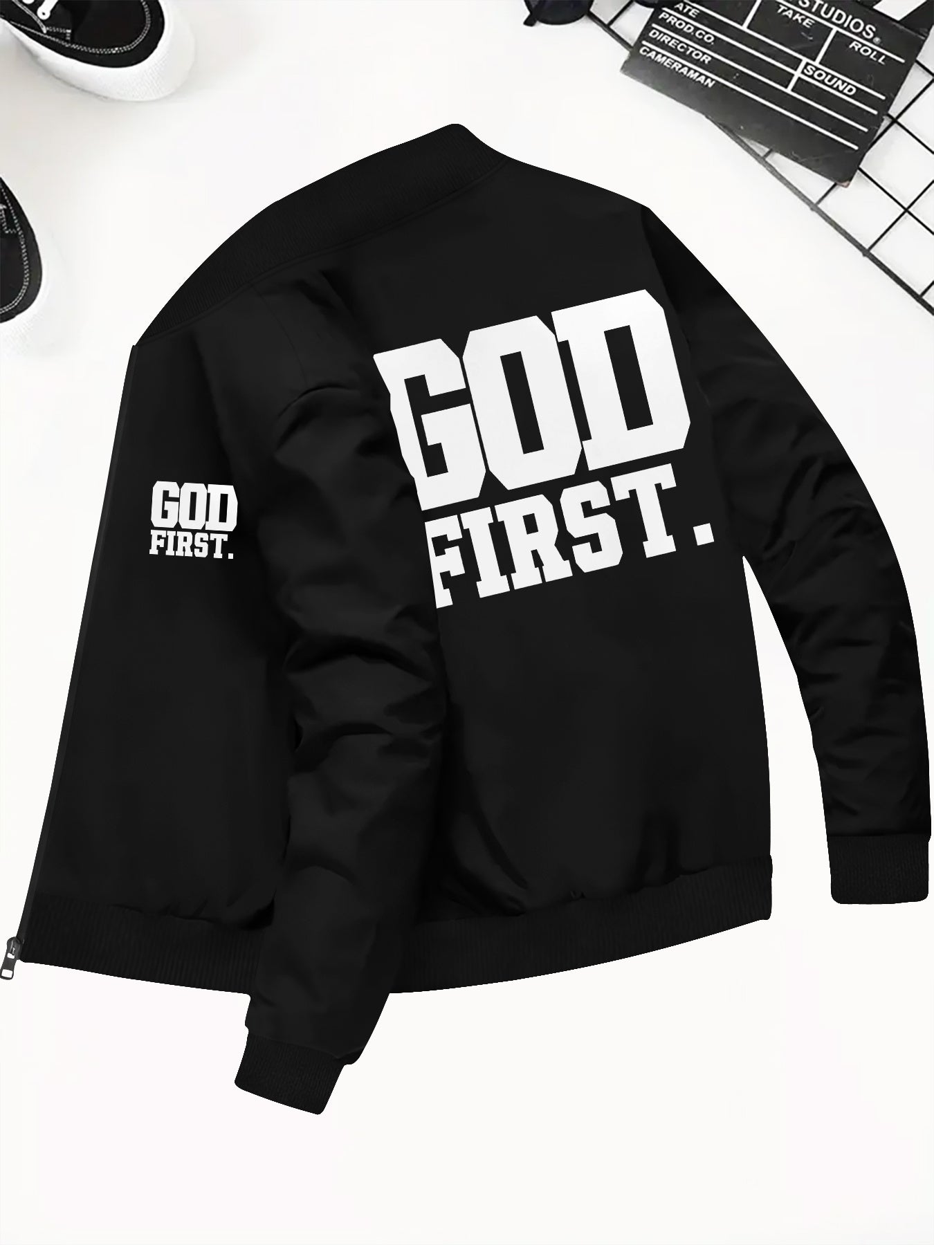 Divine Power God First Print Zip Up Jacket Outdoors
