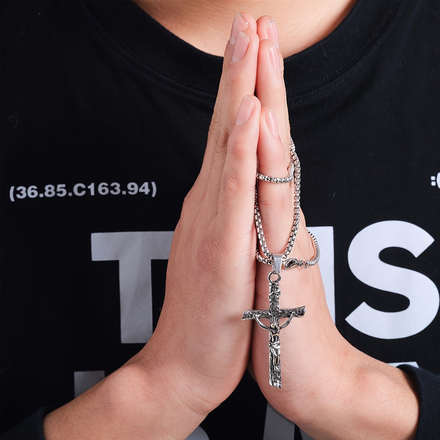 Embossed Jesus Crucifixion Pendant Necklace for Men Fashion Jewelry