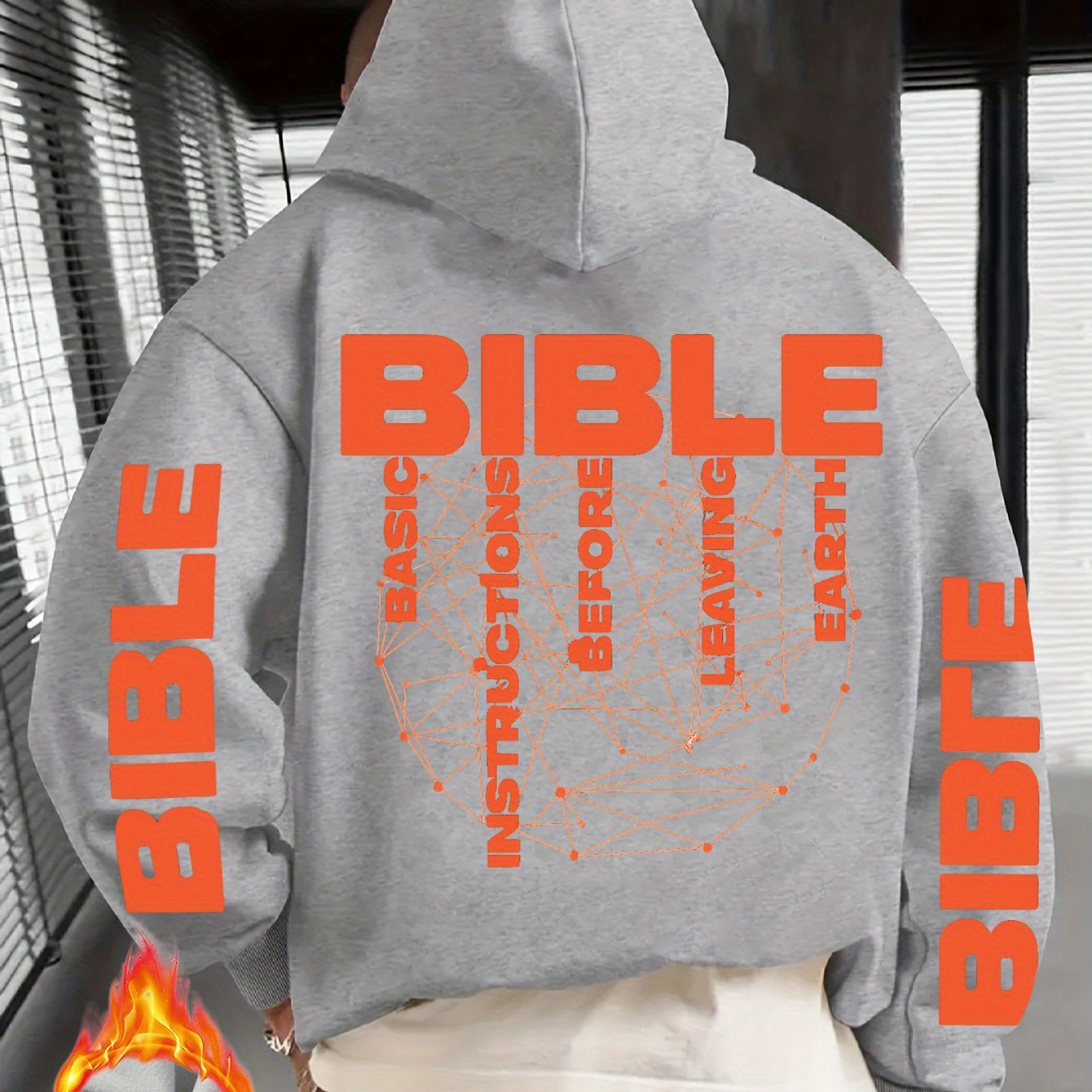 Men'S Christian Hoodie - Bible Verse Sweatshirt with "BIBLE" Text, Loose Fit Hooded Pullover for Church, Everyday Faith Expression - Fall/Winter Warmth - Religious Apparel Gift for Men, Autumn Winter Wear, Casual Streetwear,