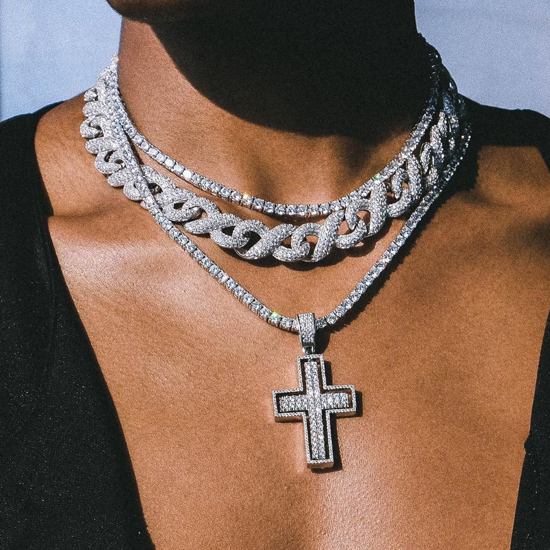 Hip Hop Encrusted Eight Character Synthetic Zirconia Necklace