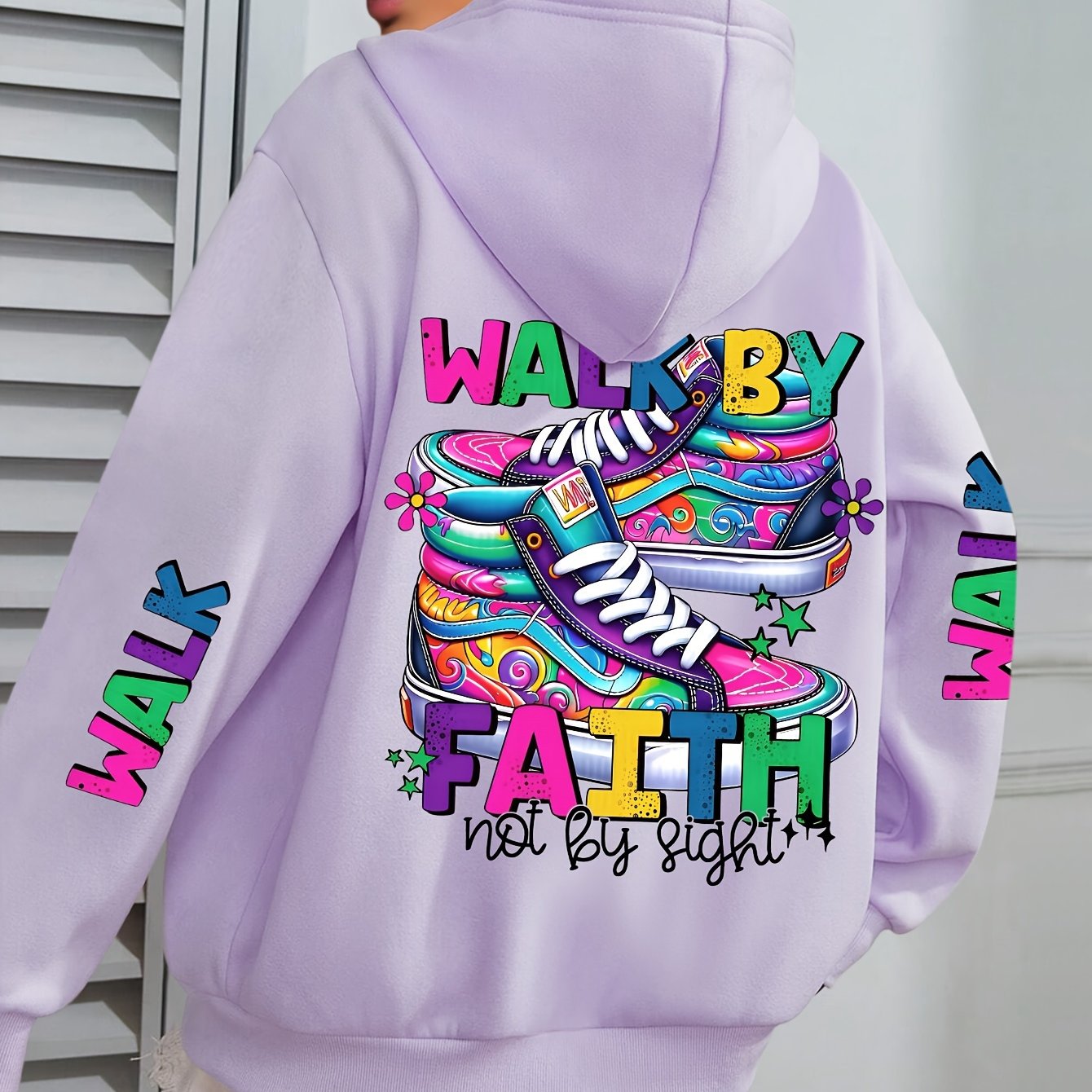 Hooded Sweatshirt With Vibrant Shoe Print And Pocket