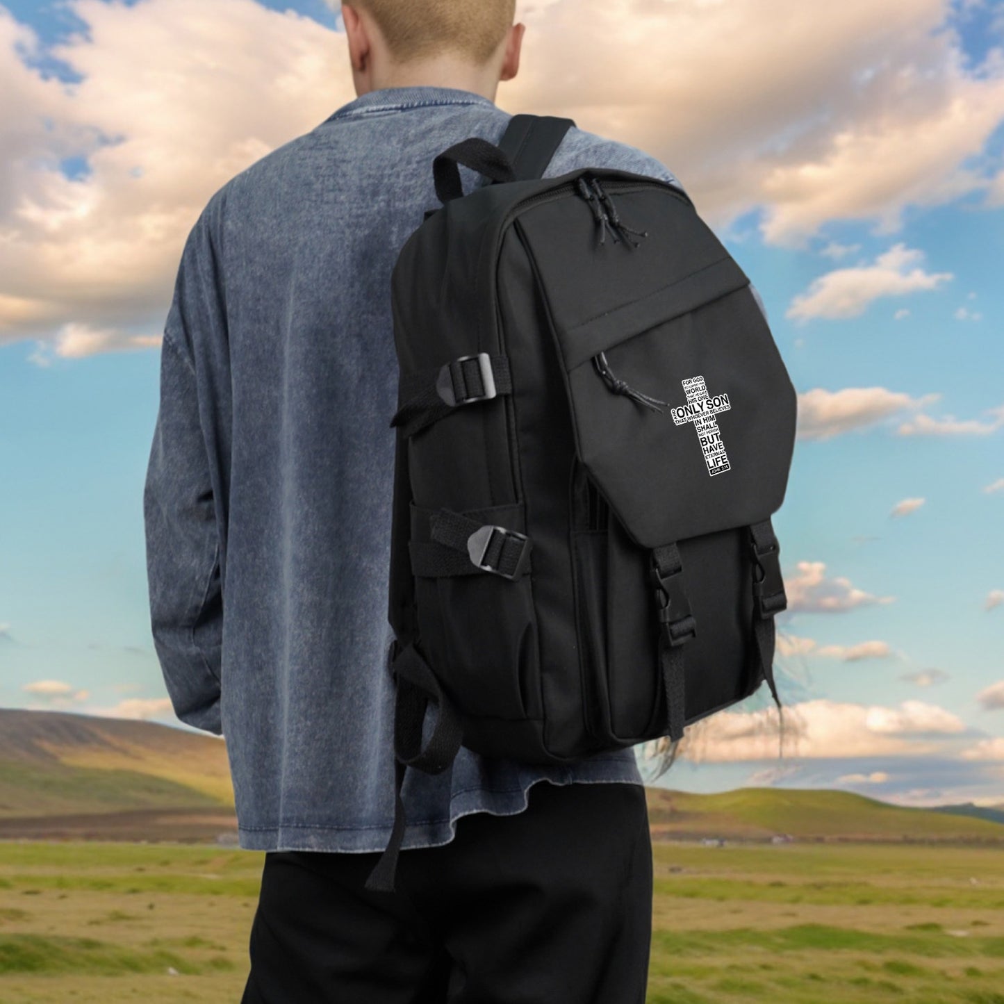 Divine Power Cross Pattern Backpack With 2D Printing