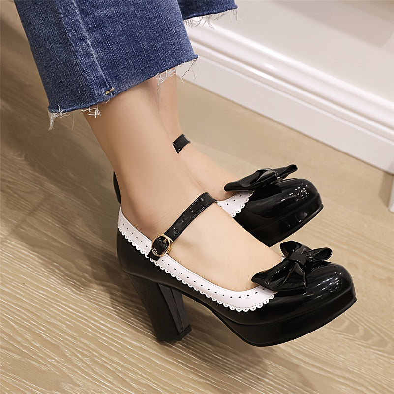 Pink And White Elegant Mary Jane Heels Round Toe