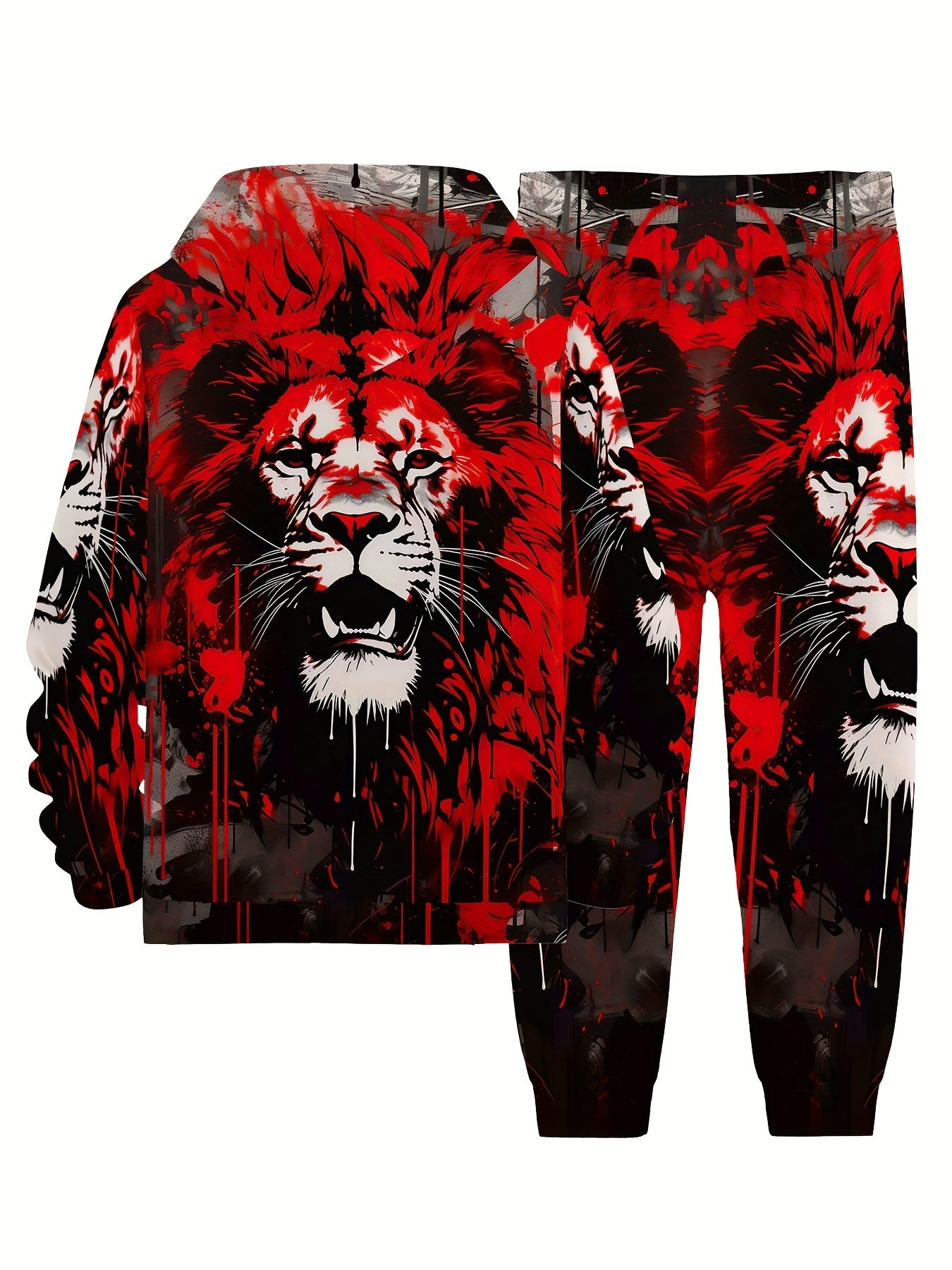 Divine Power Lion Print Hooded Sweatshirt And Joggers Set
