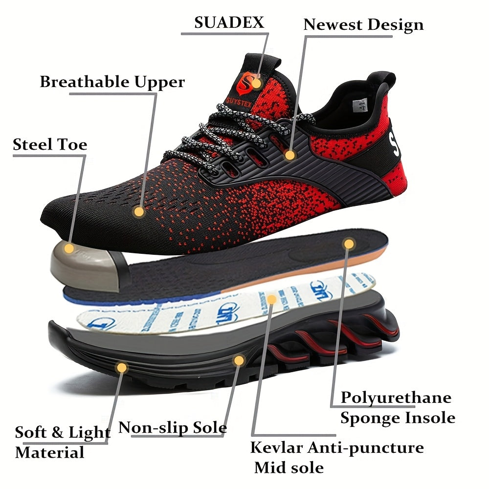 Steel Toe Cap Protection Sneakers for Men and Women Lightweight Breathable Work Shoes Indestructible Steel Toe Black Fabric Upper EVA Cushioning Rubber Sole Spring Safety Comfort Work Safety Footwear
