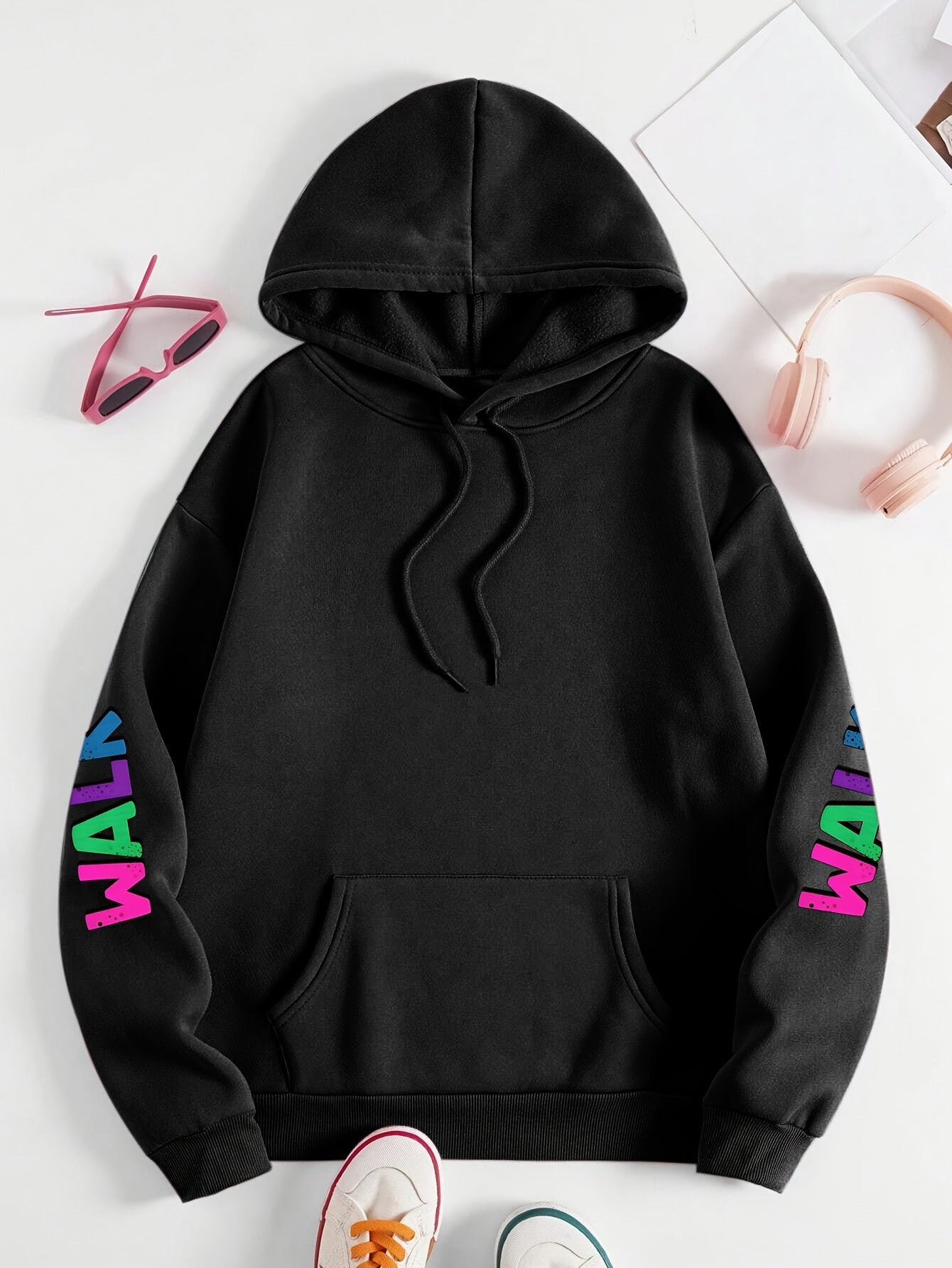 Hooded Sweatshirt With Vibrant Shoe Print And Pocket