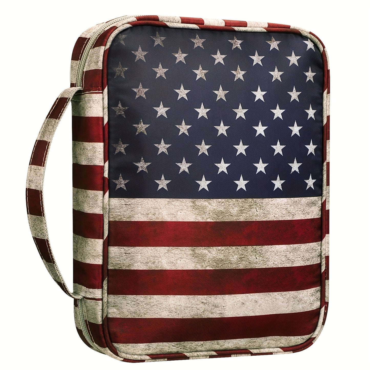 American Flag PU Leather Bible Cover with Handle and Zippered Pocket