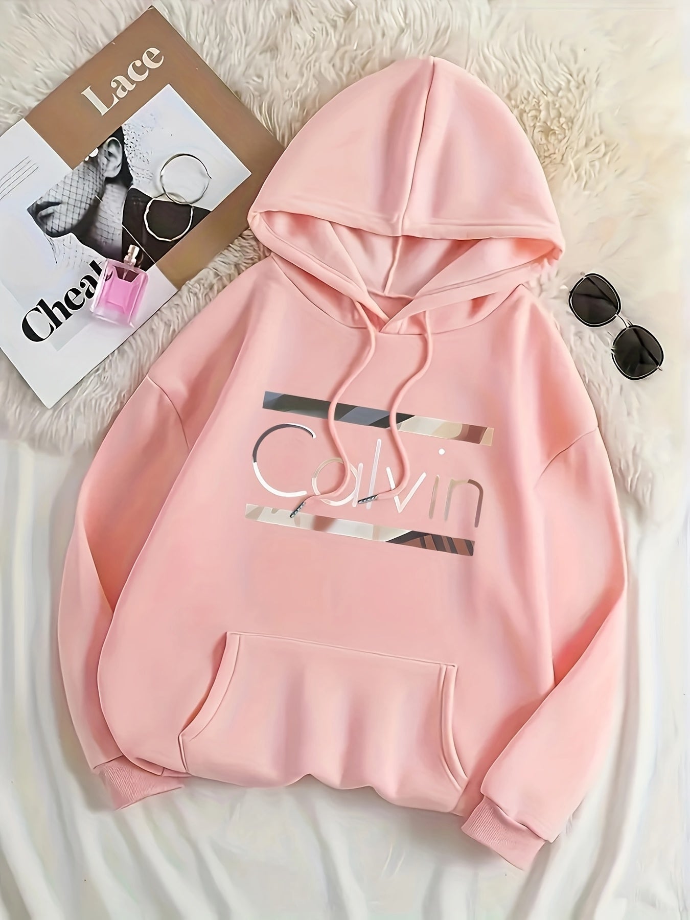 Divine Power Hoodie With Front Pocket Letter Print Light