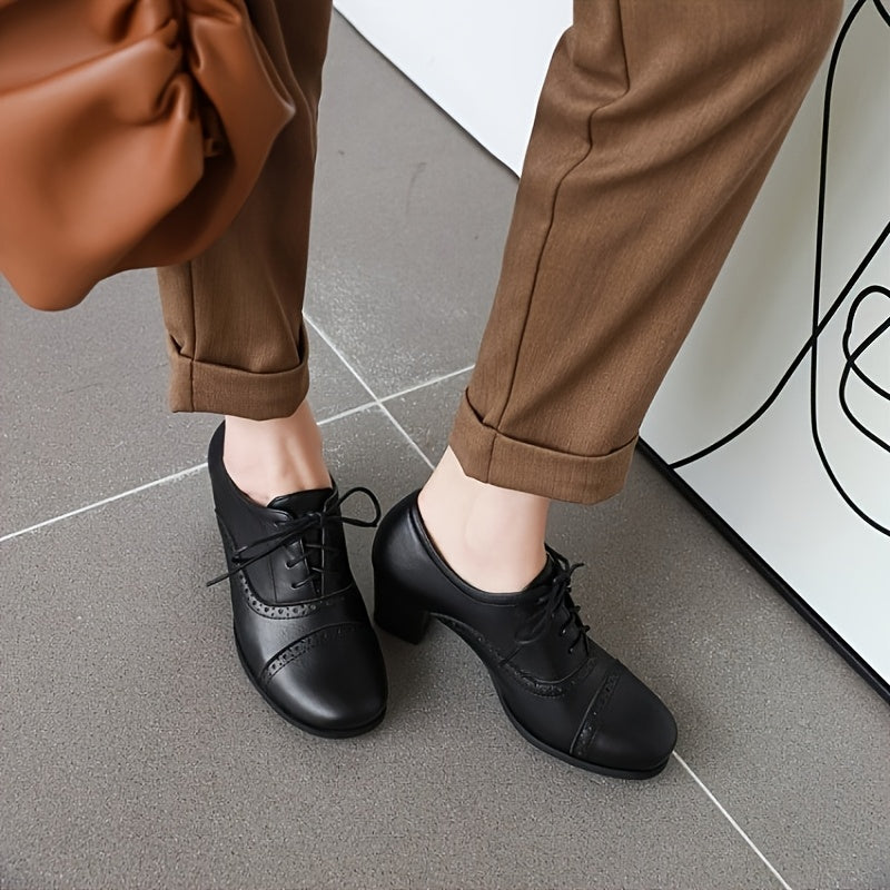 Womens Chunky Lace Up Vintage Oxfords Dress Pumps