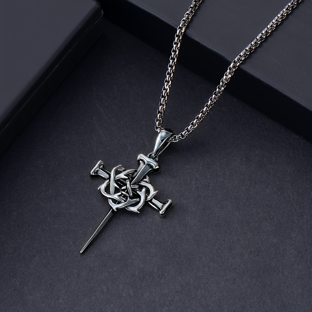 Swordgod Black Nail Cross Necklace For Men And Women