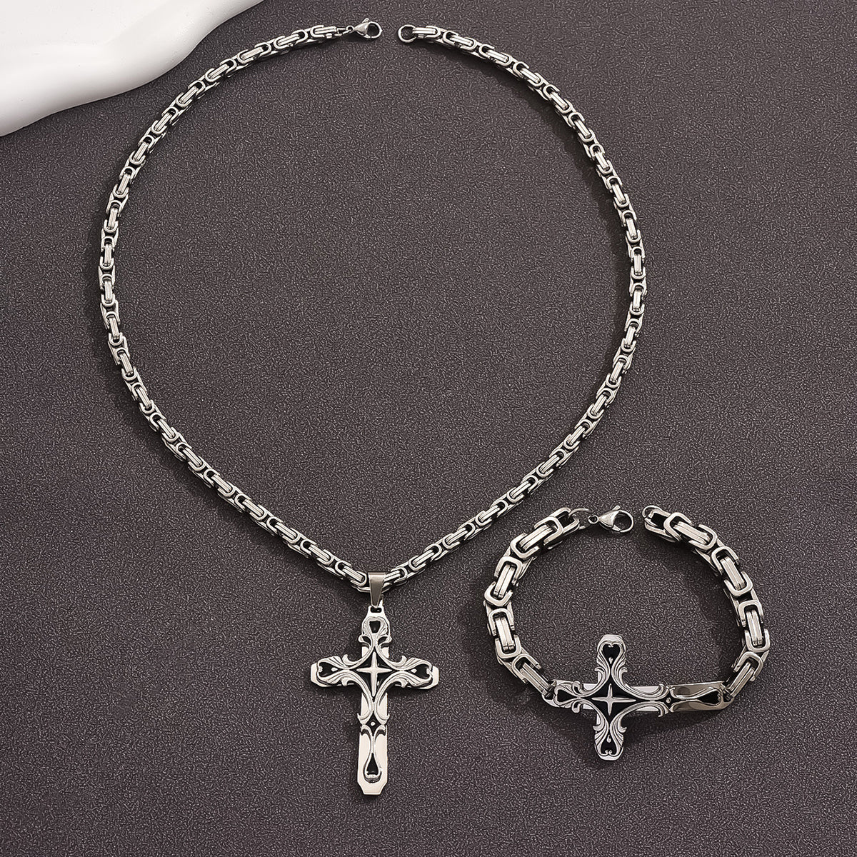 Stainless Steel Cuban Chain Necklace and Bracelet Set