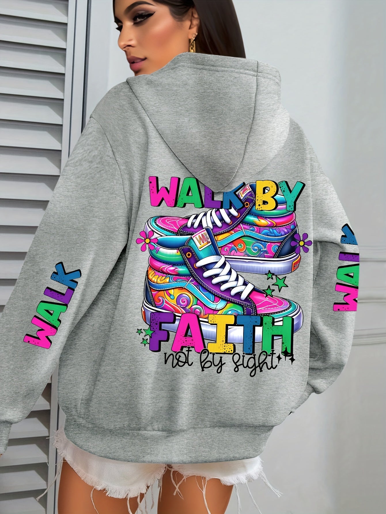 Hooded Sweatshirt With Vibrant Shoe Print And Pocket