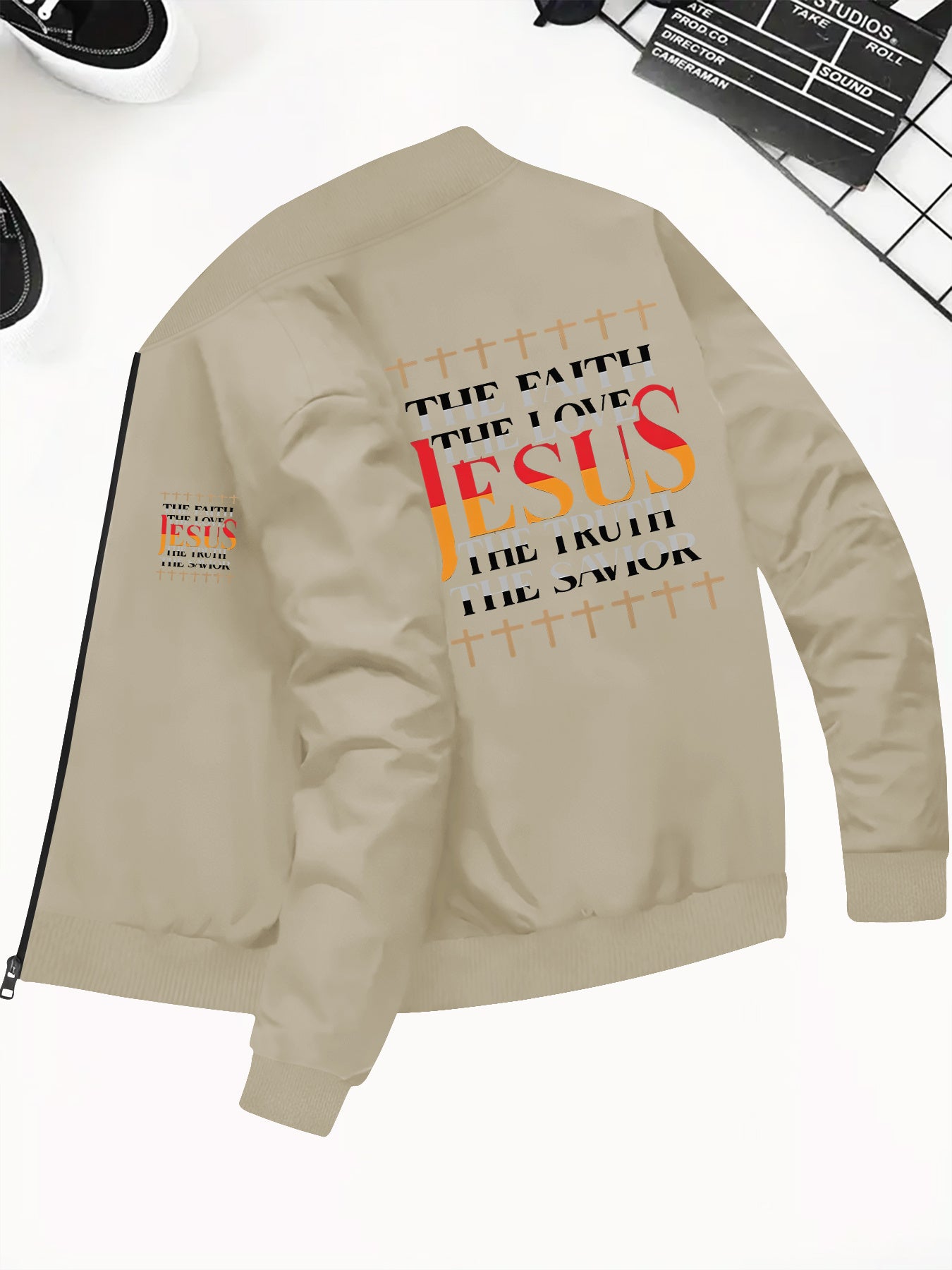 Divine Power Inspiring Jesus Bomber Jacket With Back Print