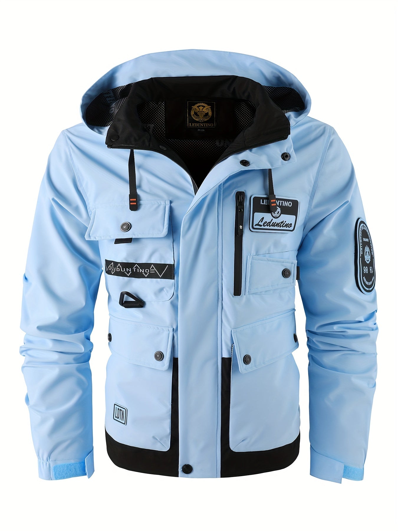 LEDUNTINO Mens Stand Collar Hooded Multi Pocket Jacket