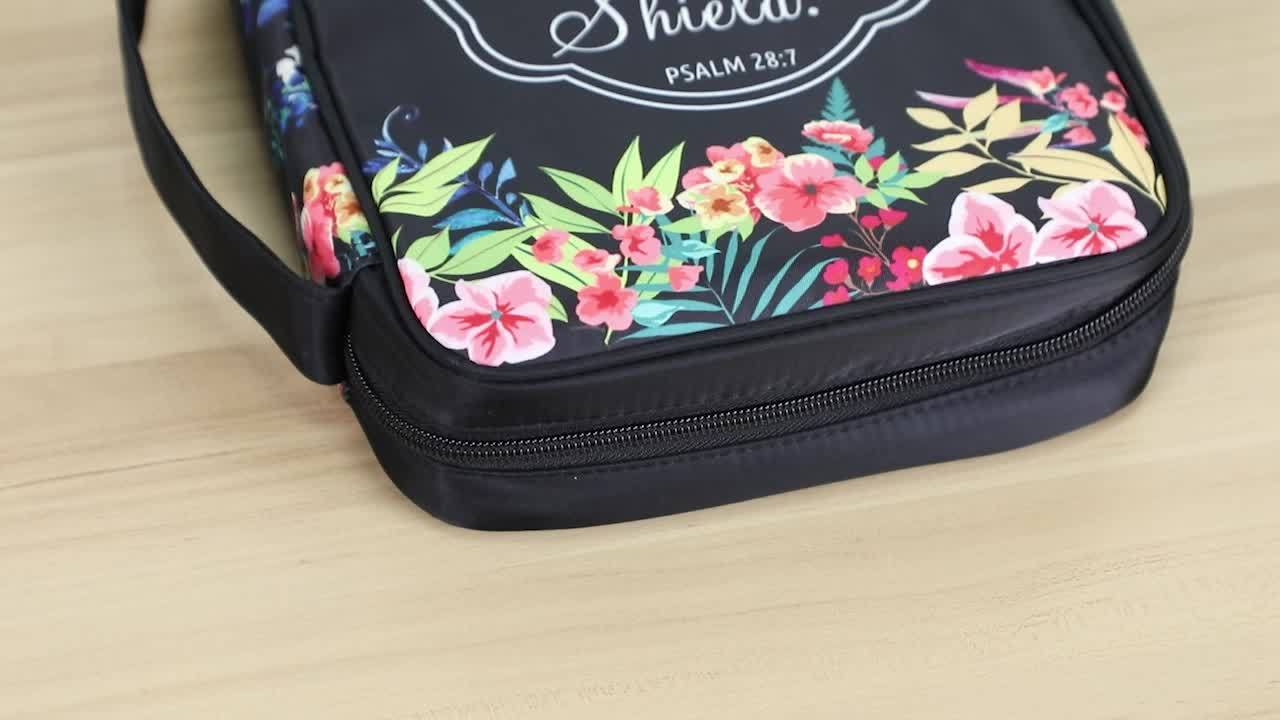 Floral Bible Cover Carrying Case With Handle Zip Pocket