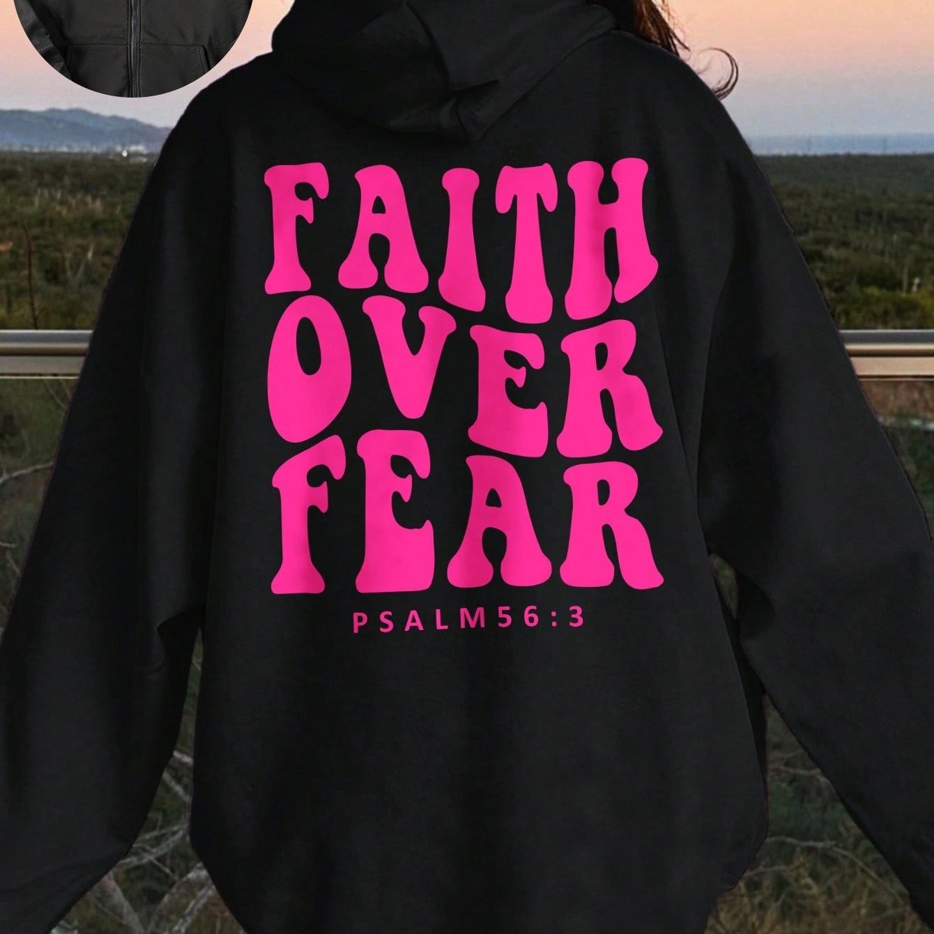 Womens Faith Over Fear Zip Up Hooded Christian Sweatshirt