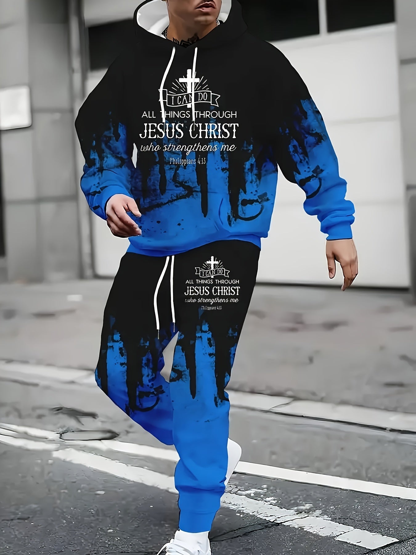 Faith Print Two Piece Hoodie And Jogger Set Everyday
