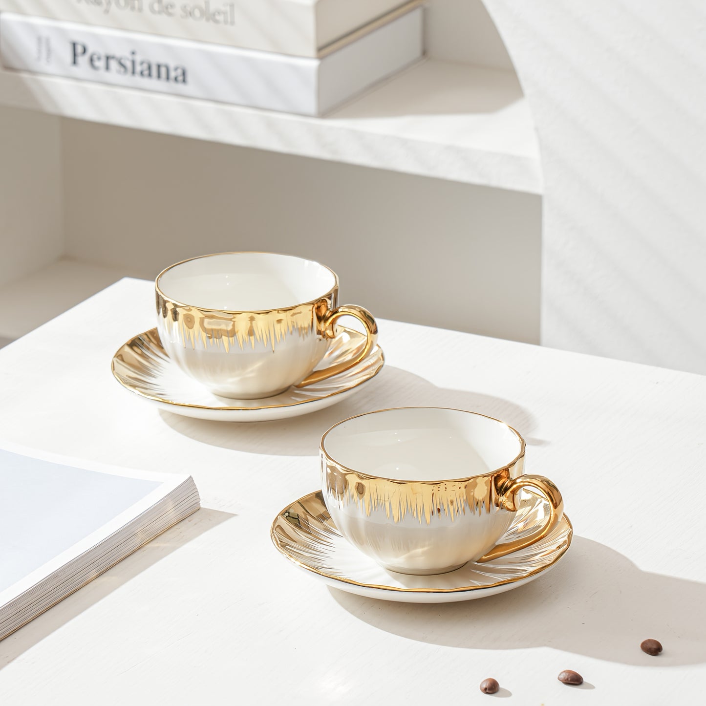 12 pieces/6 sets, European-Style Exquisite Ceramic Coffee or Tea Cup and Plate Set, Light Luxury Ceramic, 250ml