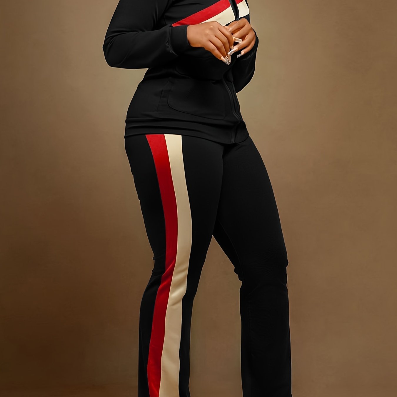 Autumn Striped Zipper Cardigan And Wide Leg Pants Set