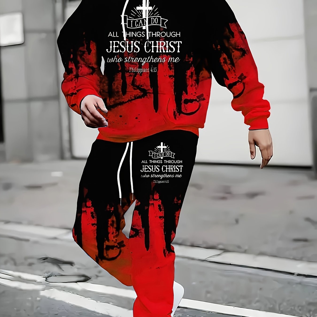 Faith Print Two Piece Hoodie And Jogger Set Everyday