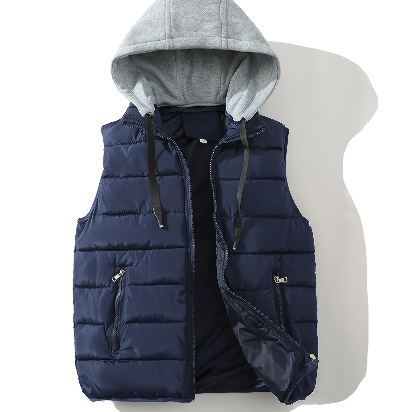 Stylish Men's Hooded Vest Solid Color Warm Thick Casual for Autumn and Winter
