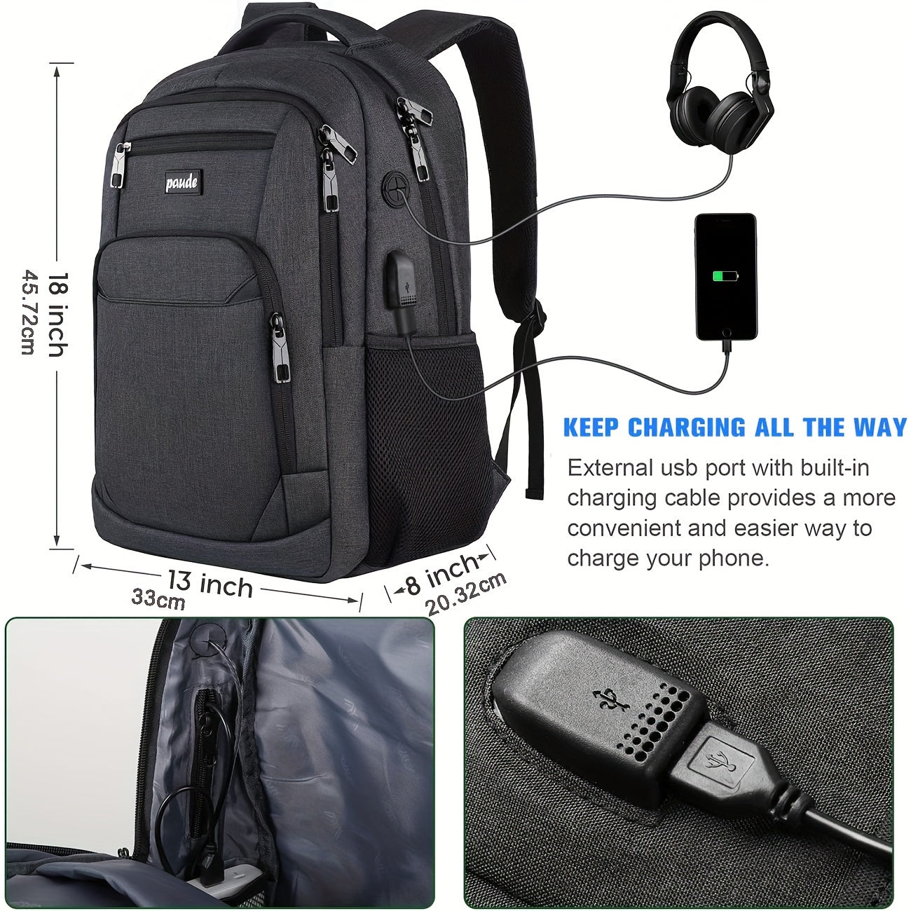 Laptop Backpack With USB Charging Port For Travel Everyday