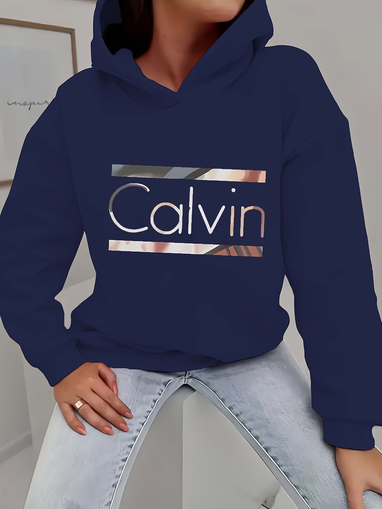 Calvin Womens Graphic Hoodie Casual Sweatshirt Long Sleeve