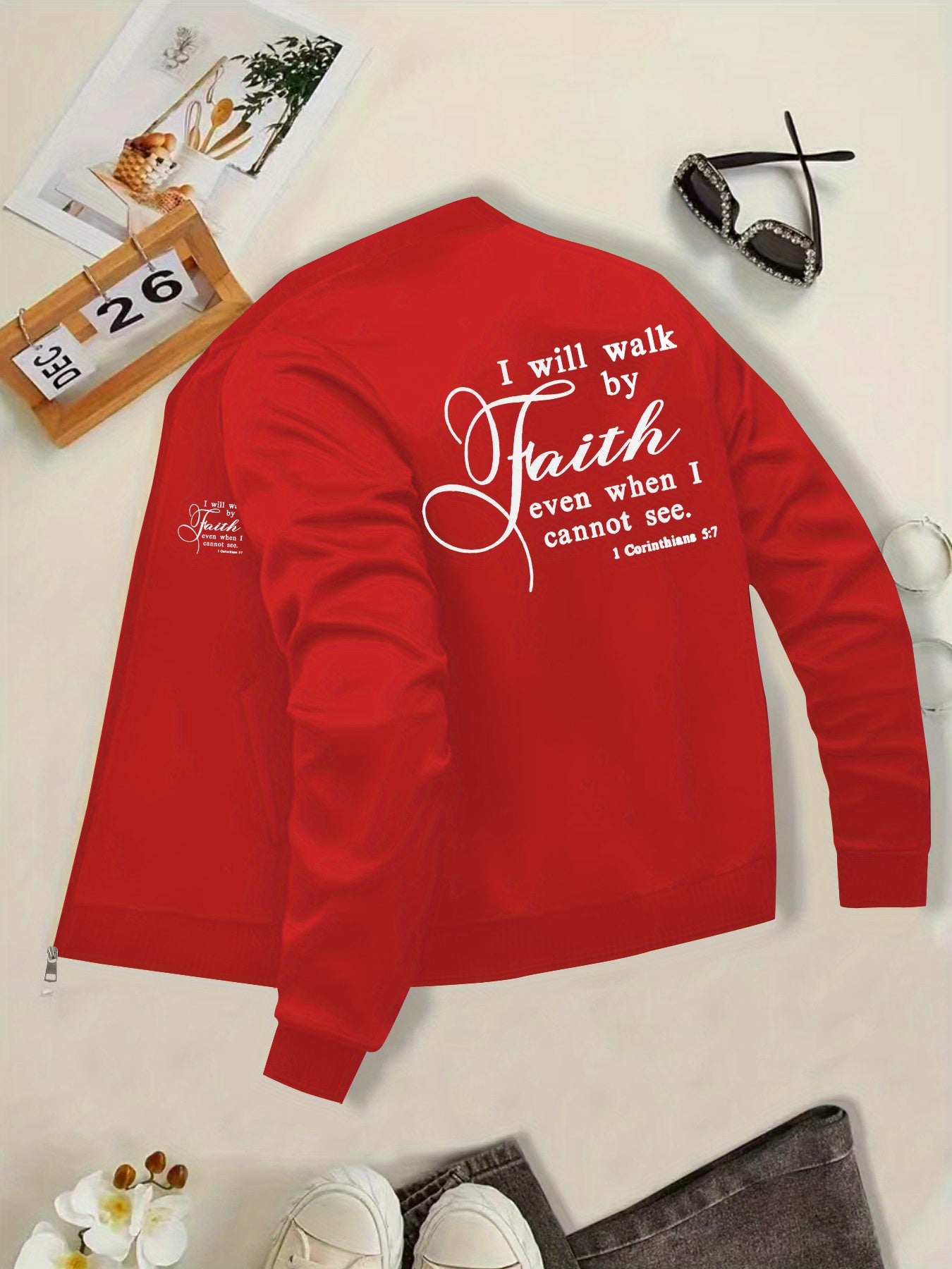 Women's Inspirational Faith Print Black Jacket by In His Divine Power