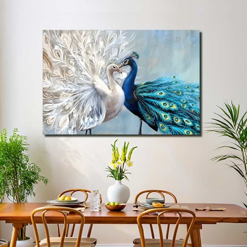 Stunning Peacock Canvas Wall Art With Wooden Frame USA Made