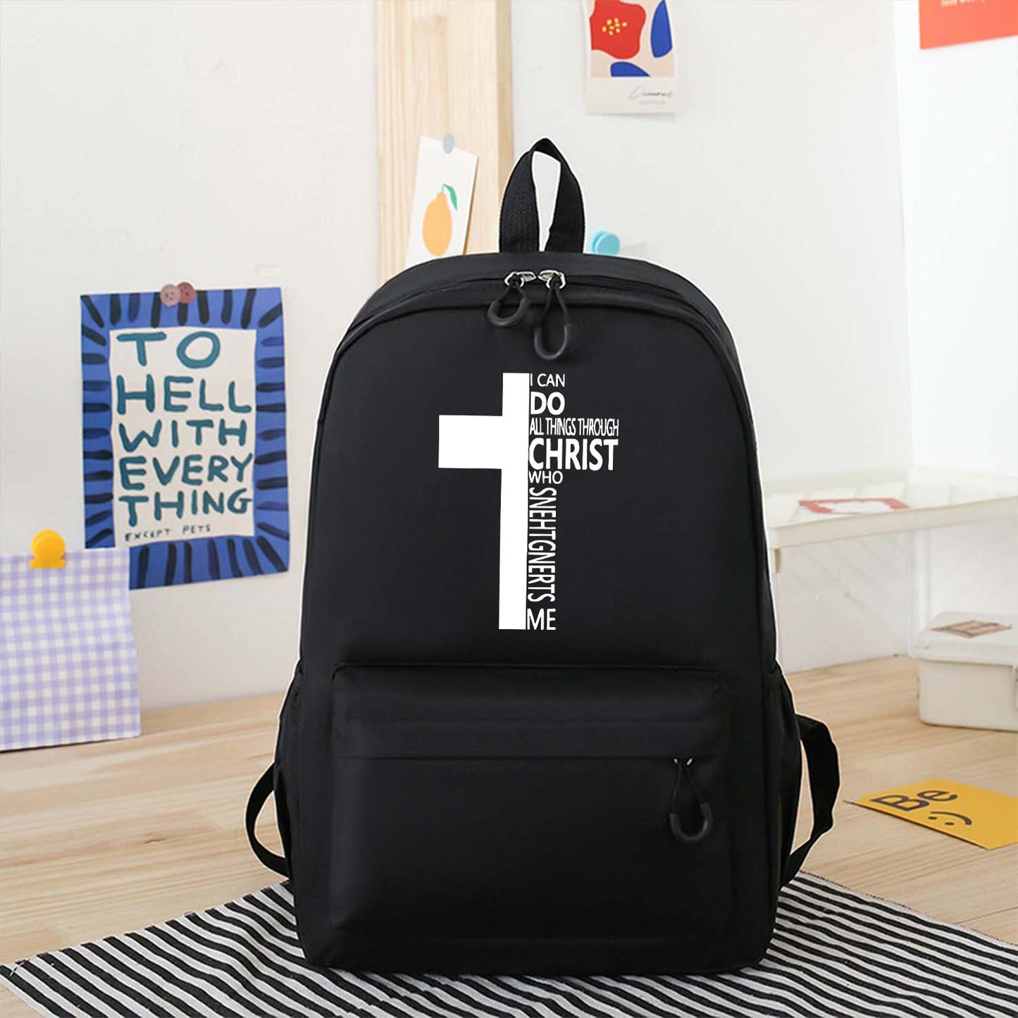 Christian Faith Backpack Lightweight Laptop Bag Cross Print