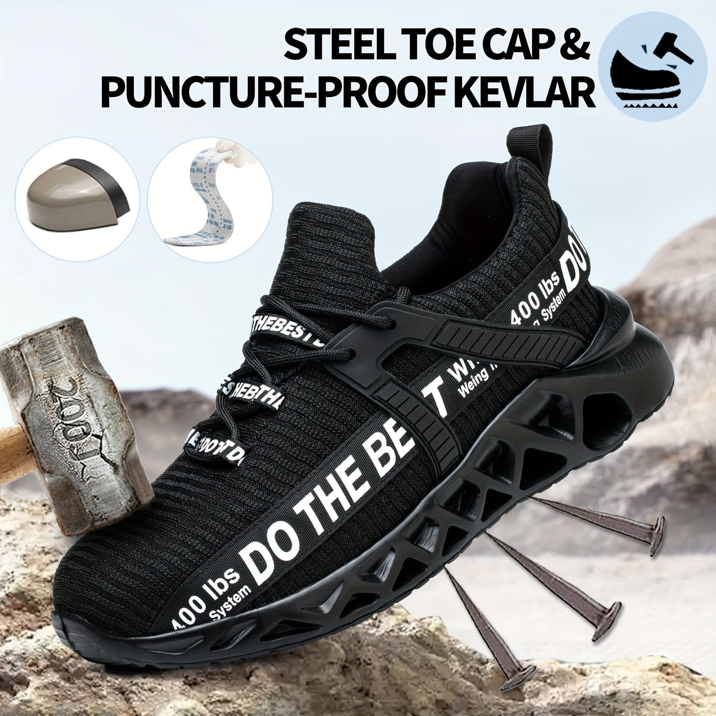 Men's Work Safety Shoes Puncture Resistant Slip Resistant Steel Toes Breathable Lightweight Odor Resistant for Industrial Construction Sites