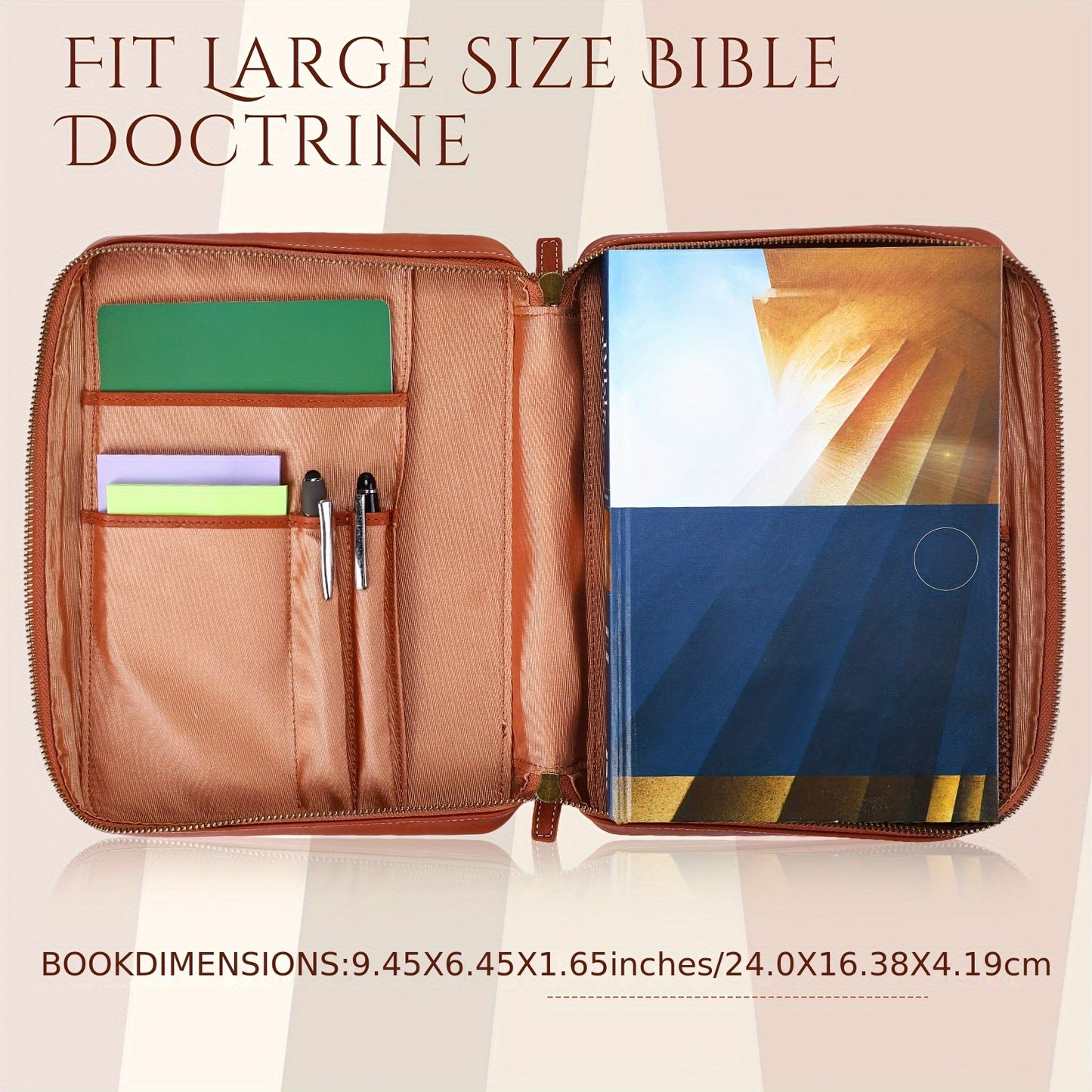 Faux Leather Bible Cover For Men Women Large Light Brown