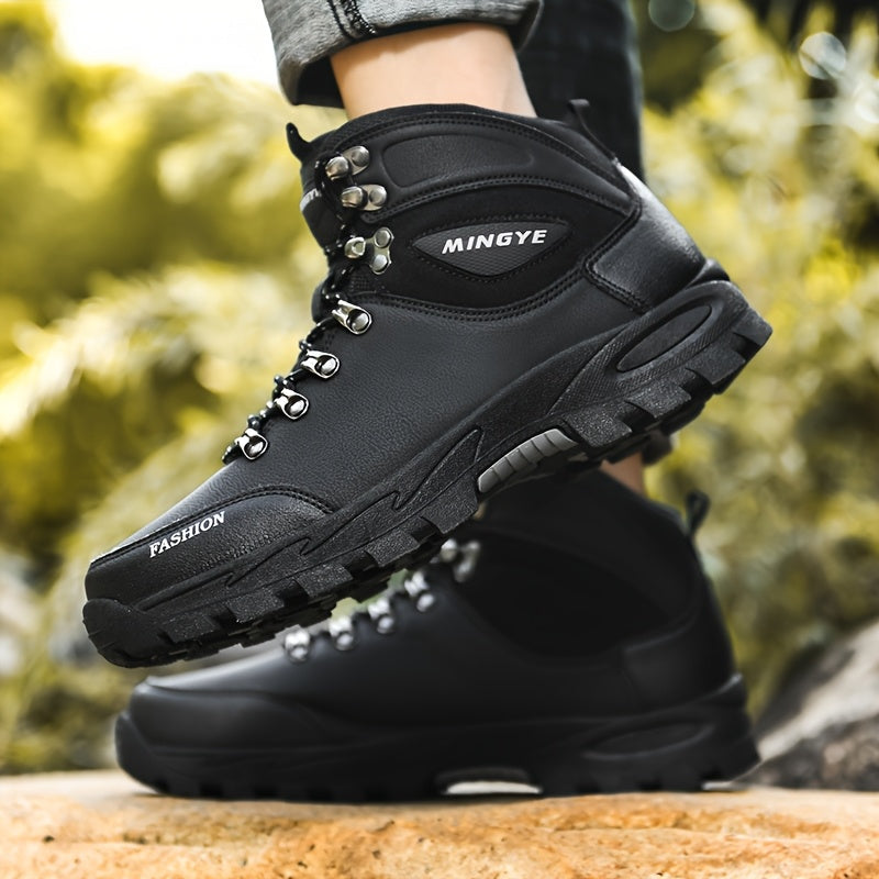 Stylish Geometric Men's High-Top Casual Sneakers with Durable Synthetic Upper and TPR Sole for Outdoor Adventures Sports Streetwear and Hiking
