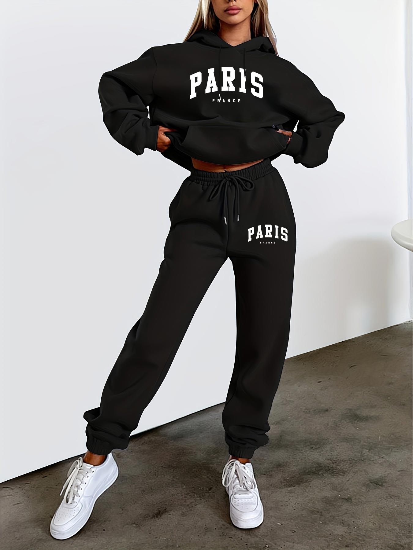 Paris Inspired Fleece Hoodie And Joggers Set For Women