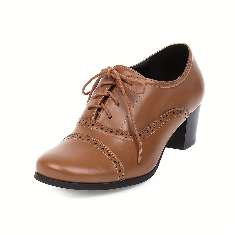 Womens Chunky Lace Up Vintage Oxfords Dress Pumps