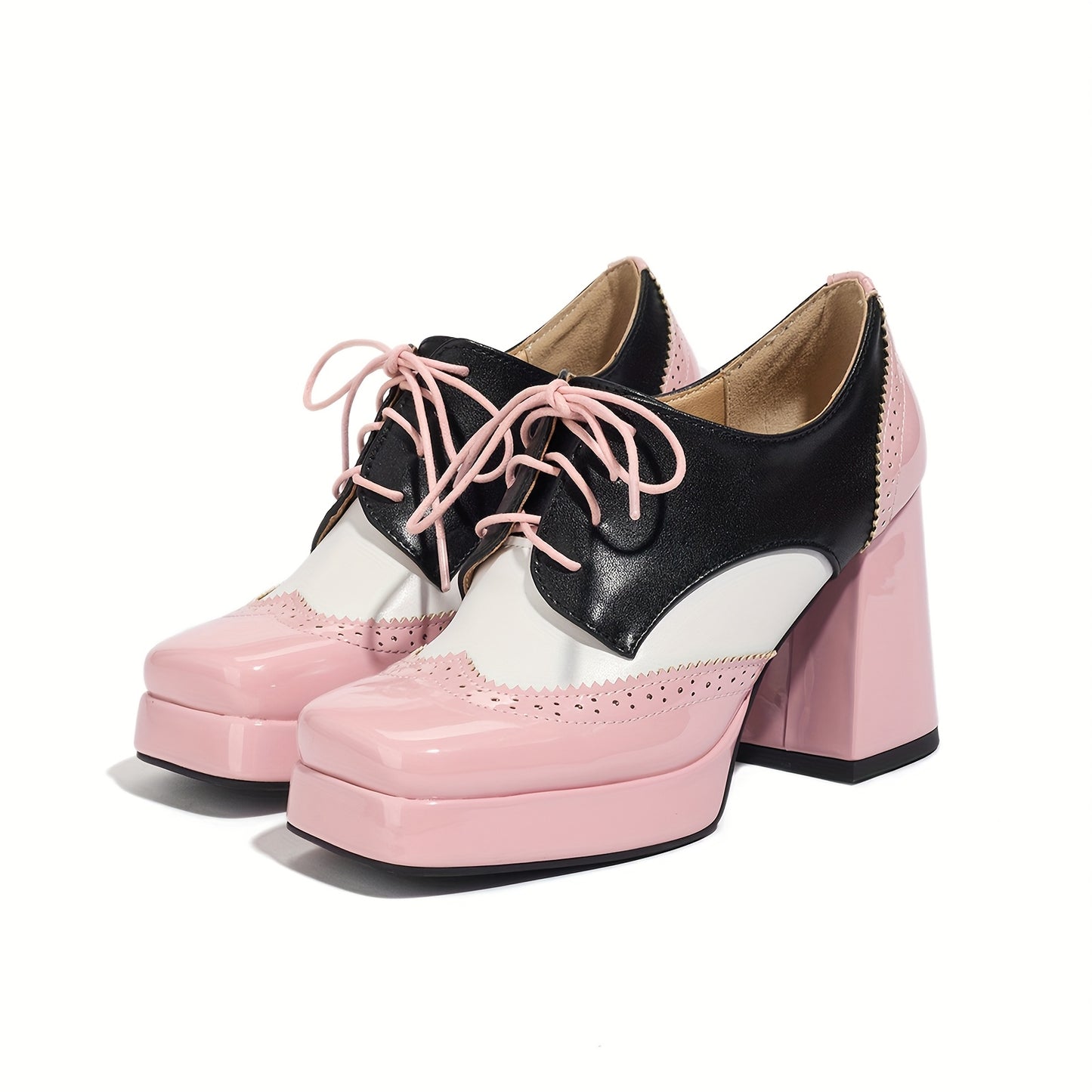 Fashion High Heel Lace Up Brogue Women Shoes