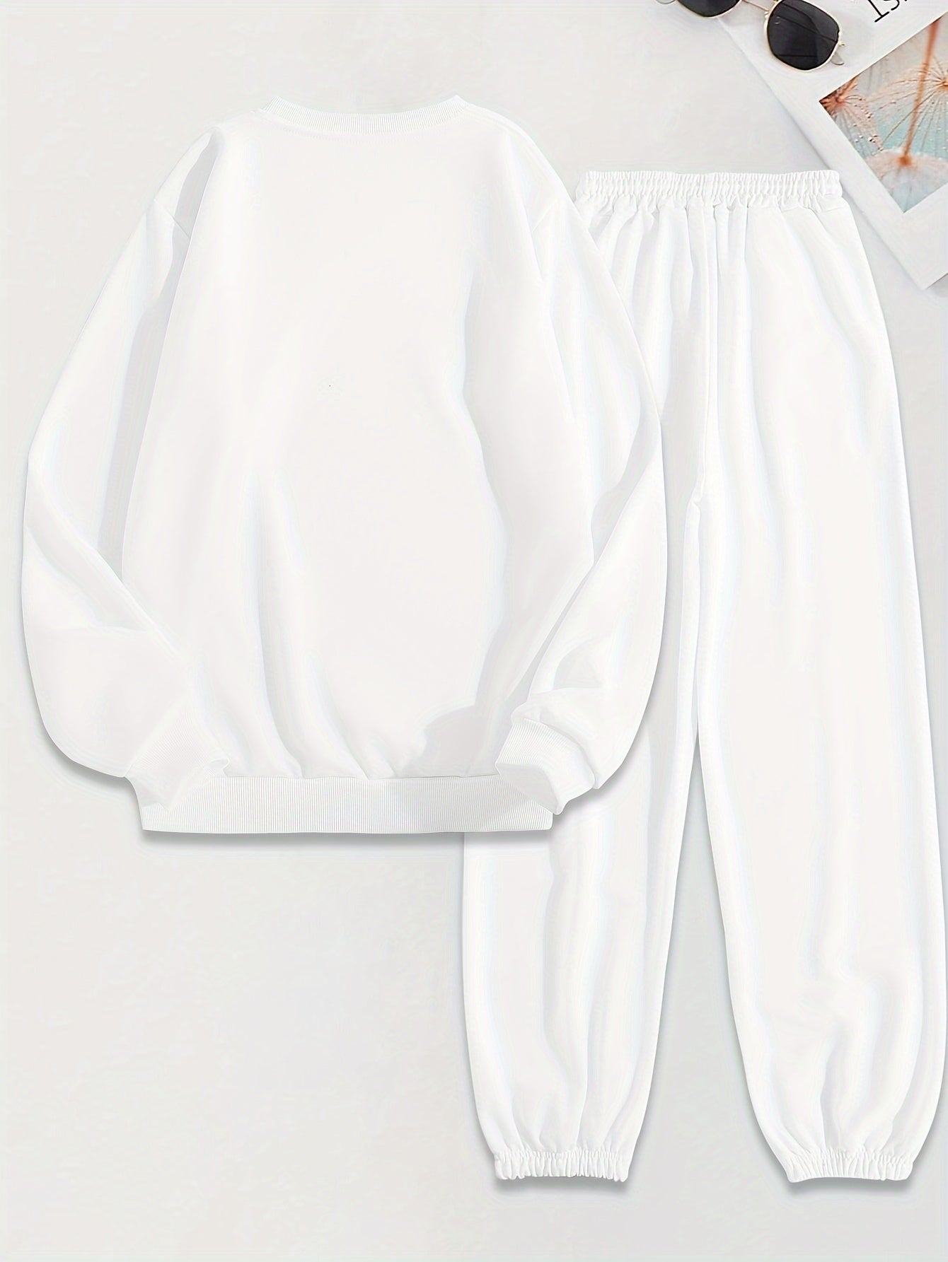 Womens Letter Print TwoPiece Set Crew Neck Sweatshirt Pants
