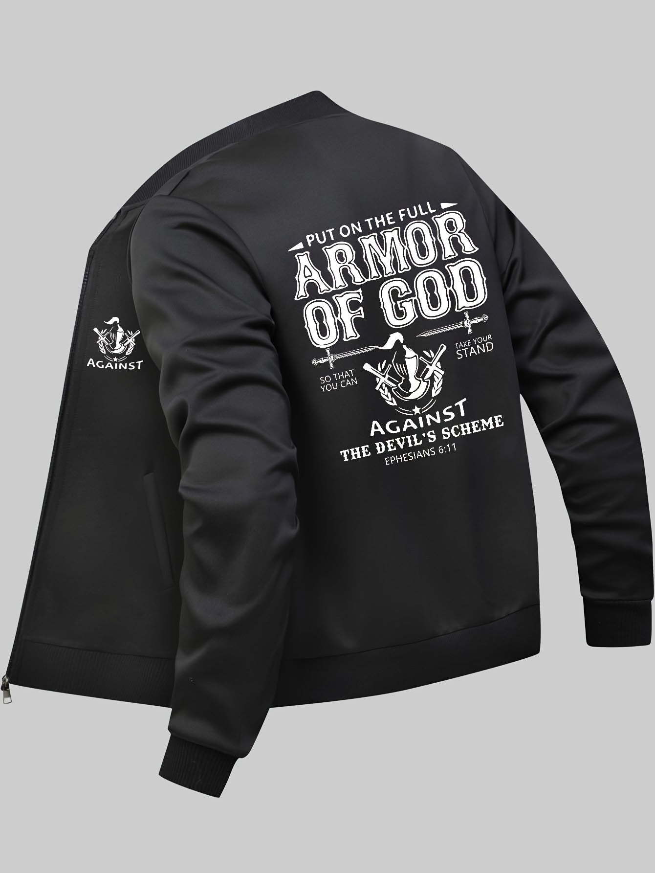 In His Divine Power Armor Of God Print Mens Jacket Collar