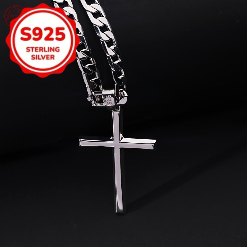 Divine Power Cuban Chain Silver Cross Pendant Necklace