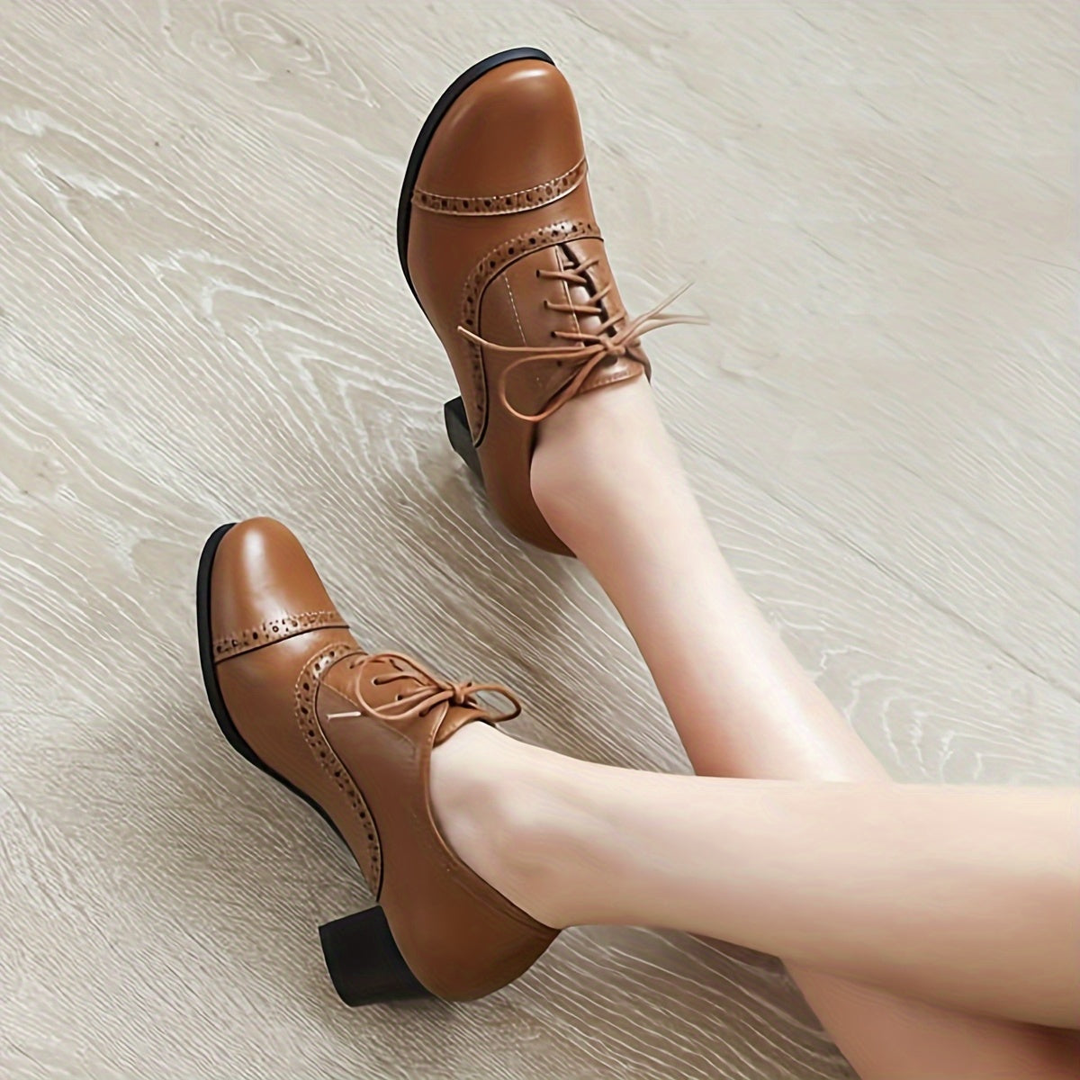Vintage Oxford Lace Up Chunky Heel Brogues For Women