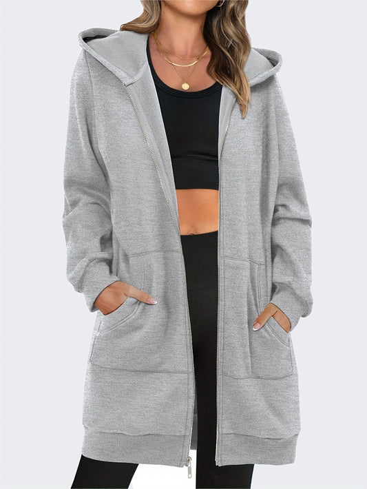 Women's Casual Longline Zip Up Hoodie by In His Divine Power