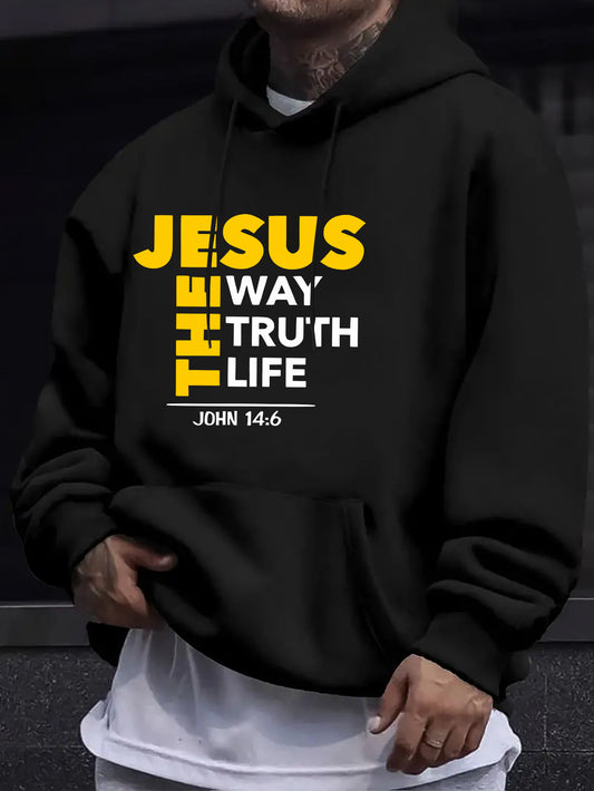 Mens Casual Geometric Hoodie With Jesus Is The Way Print