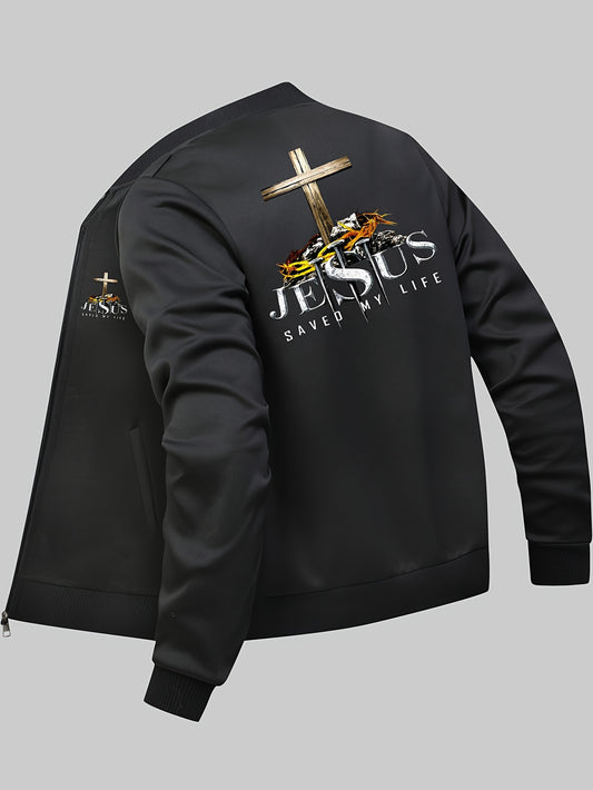 Men's Bomber Jacket - Jesus Saves Graphic Print, All-Season Zip-Up