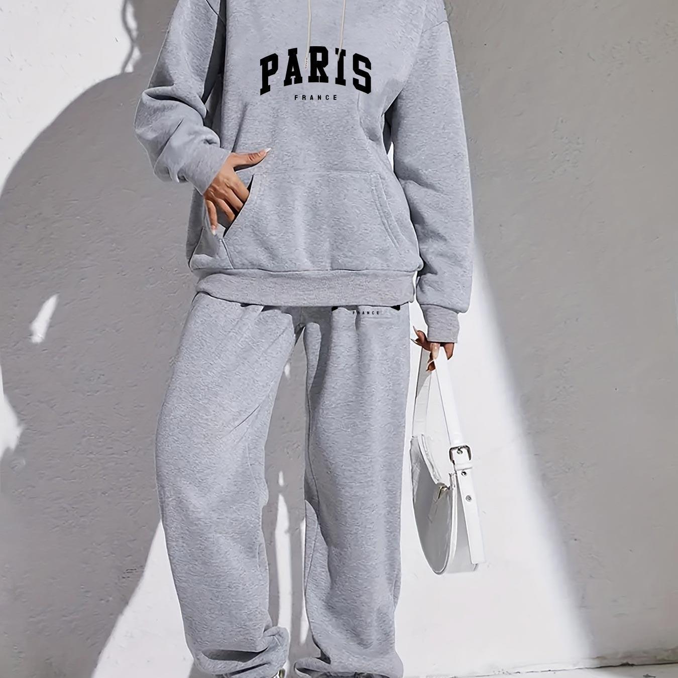 Paris Inspired Fleece Hoodie And Joggers Set For Women