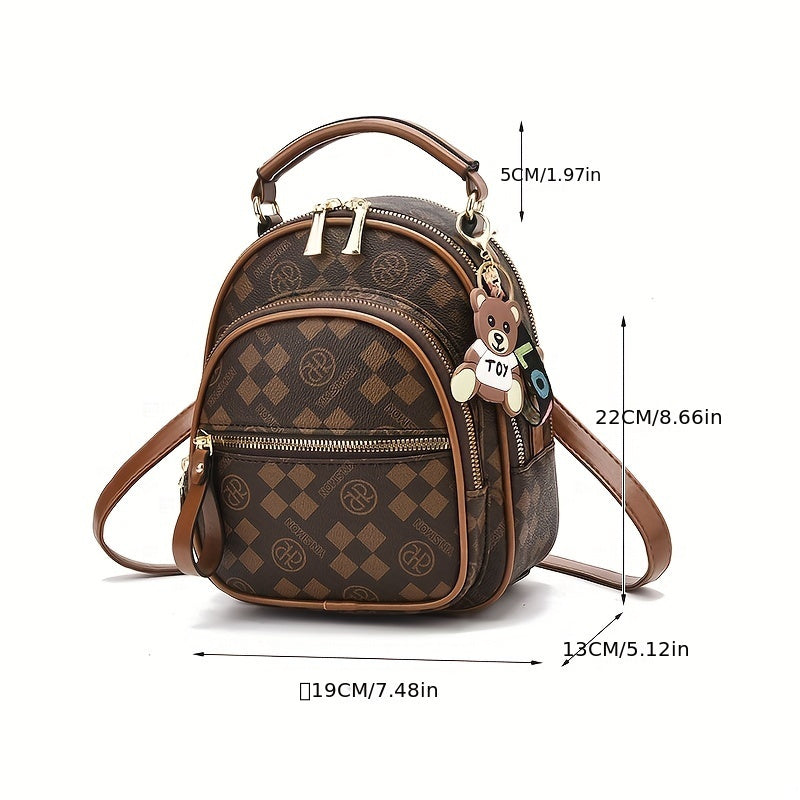 Versatile Crossbody Daypack With Plaid Leather Pattern