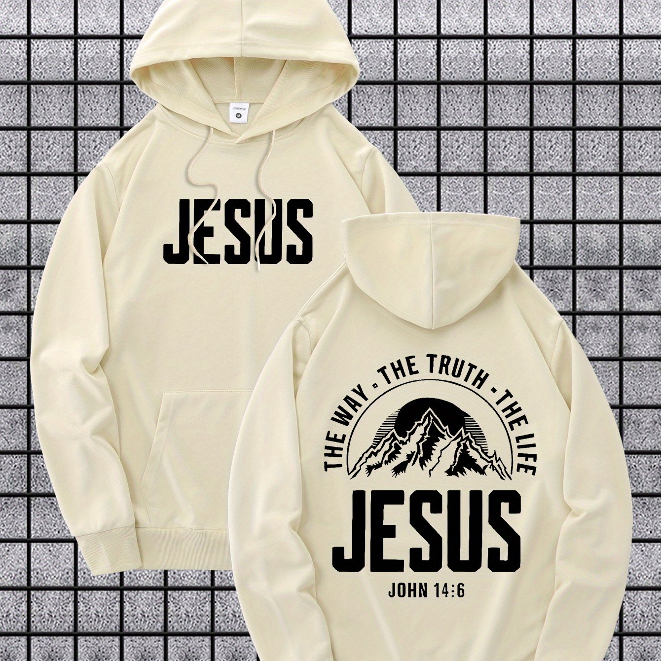 Velvet Hooded Sweatshirt With Jesus Print Casual Pullover