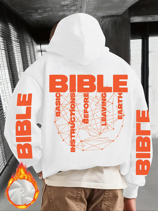 Men'S Christian Hoodie - Bible Verse Sweatshirt with "BIBLE" Text, Loose Fit Hooded Pullover for Church, Everyday Faith Expression - Fall/Winter Warmth - Religious Apparel Gift for Men, Autumn Winter Wear, Casual Streetwear,
