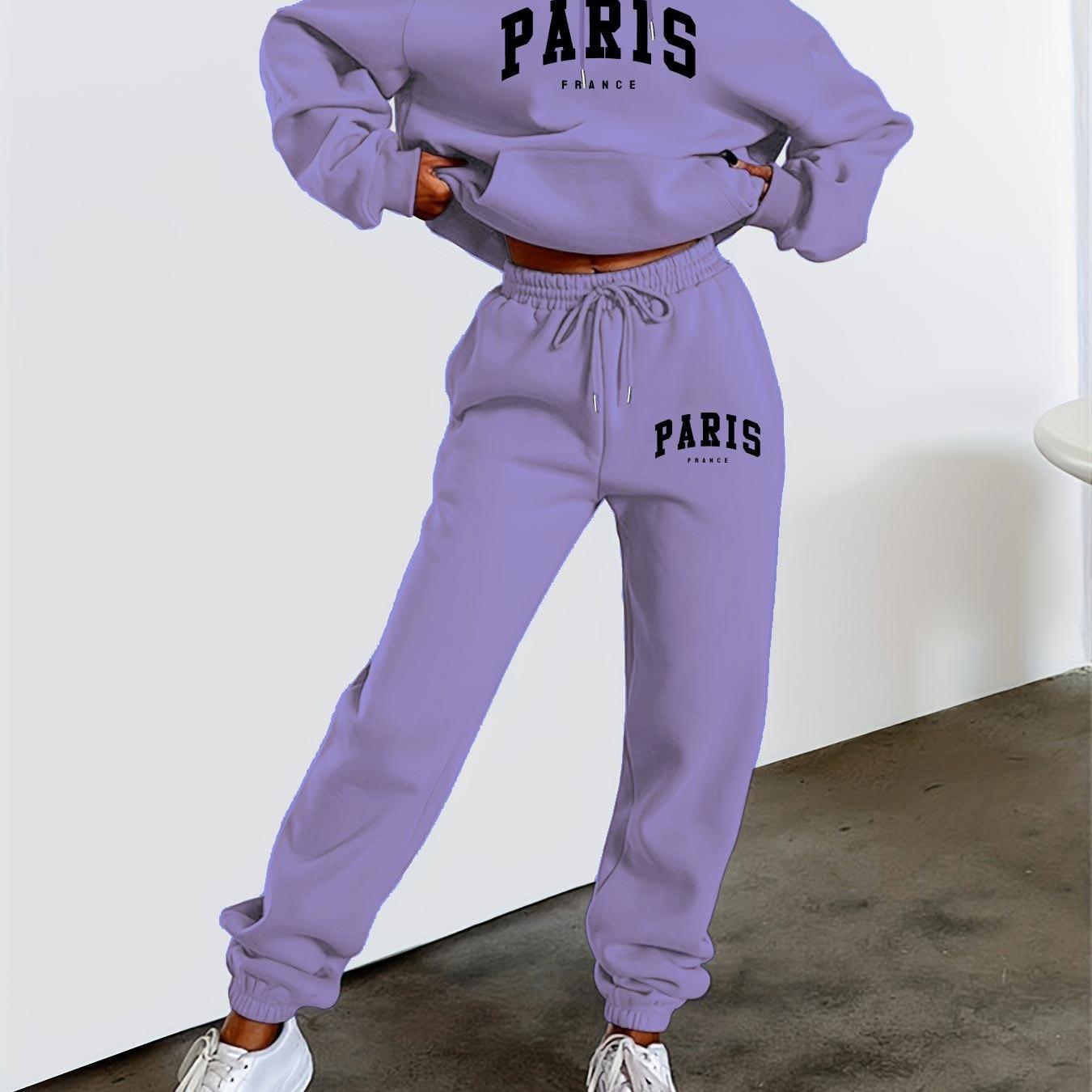 Paris Inspired Fleece Hoodie And Joggers Set For Women