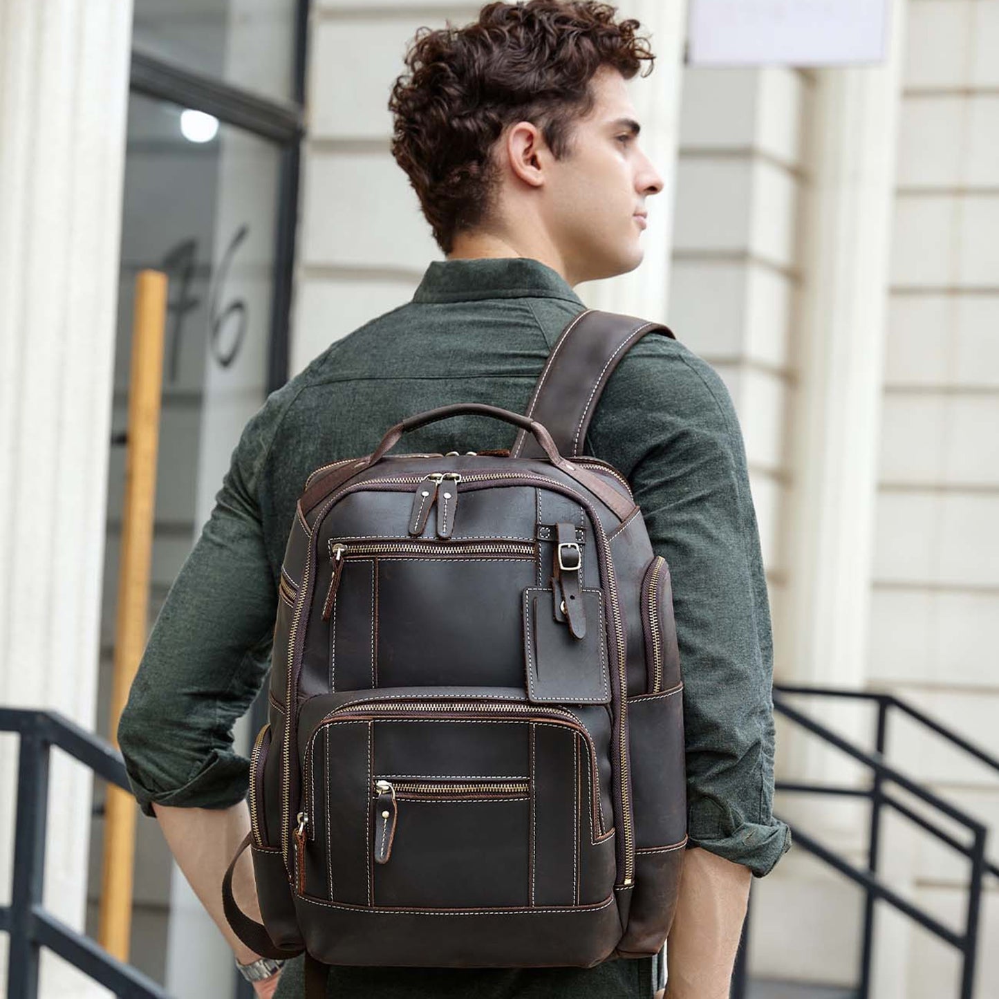 Genuine Leather Laptop Backpack Large Capacity Rucksack