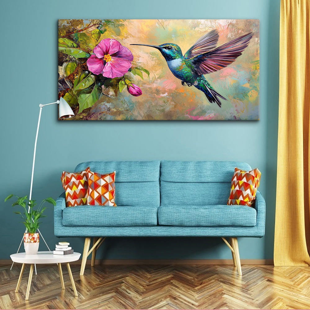 Canvas Wall Art Hummingbird Bloom Abstract Painting Living Room